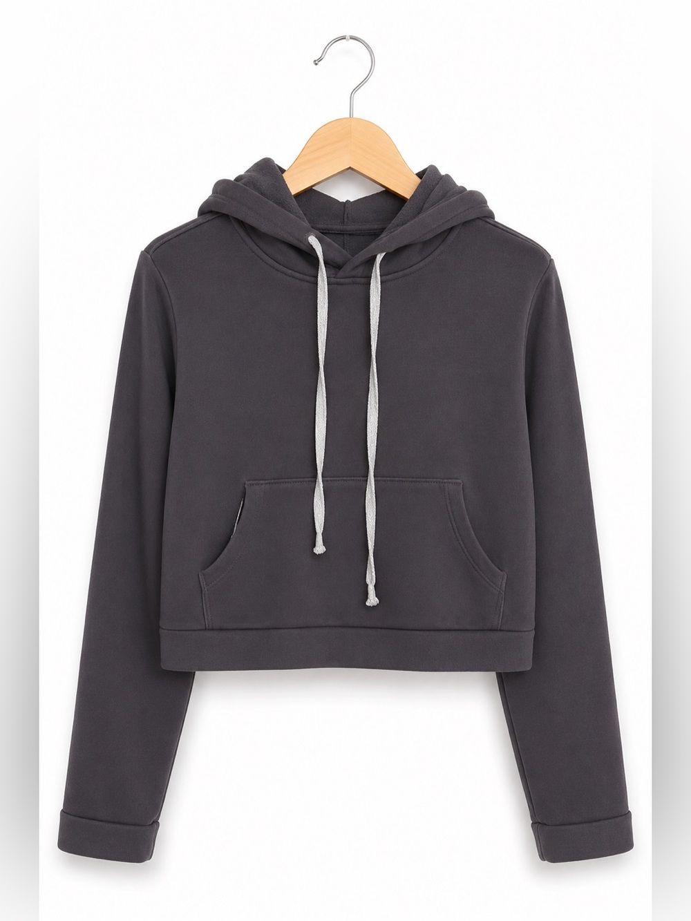 Forever 21 Womens‎ Hoodie Size Medium Gray Cropped Kangaroo Pocket Solid